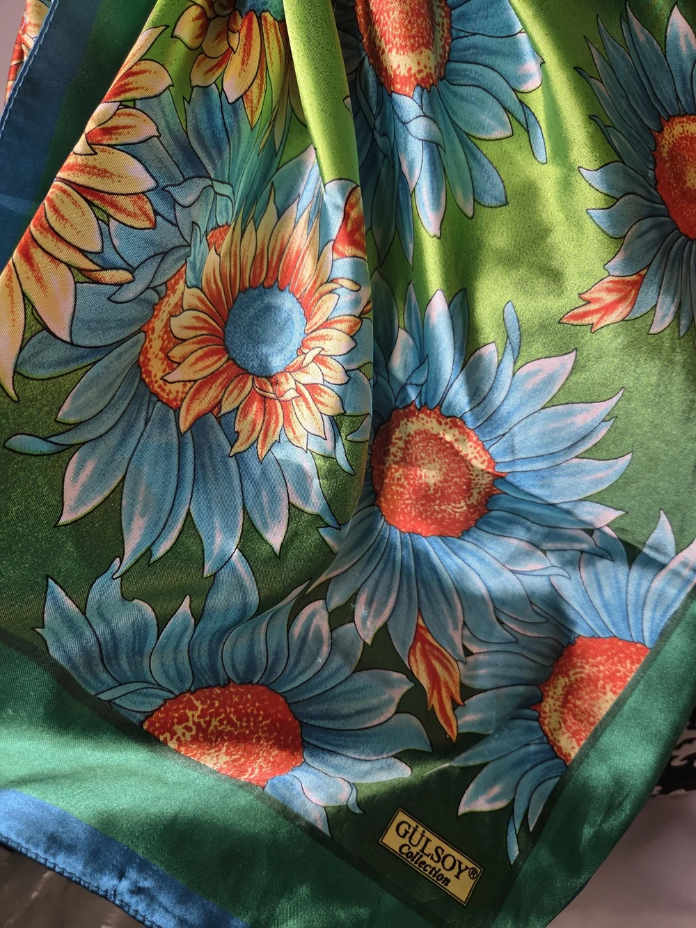 S122.  Vintage Gulsoy Silk Floral Sunflower Scarf